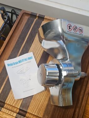 Metal Grain Mill Attachment - Polished Silver Finish